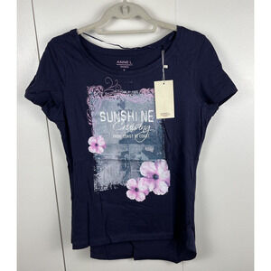 Anne L T Shirt Womens Short Sleeve Cruise Ship Graphic Top Blue Large Cotton